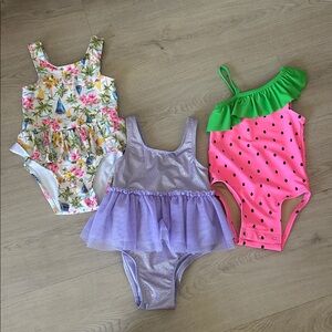 Old Navy Set of 3 18-24mo Floral, Pink Watermelon, and Purple Tutu Swimsuits